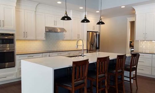 White Bucher Kitchen with island at Von Tobel