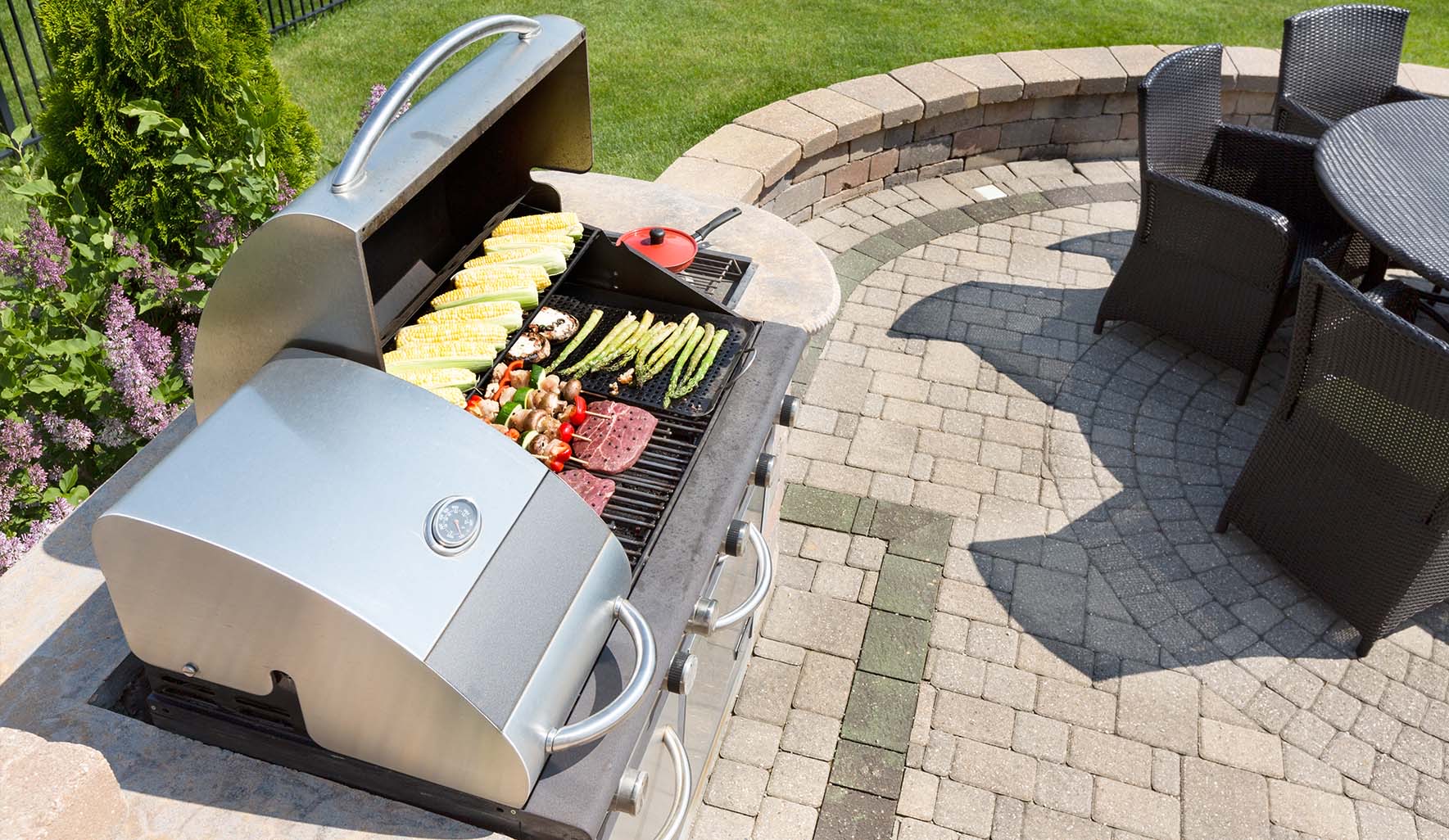 Grill on outdoor stone patio