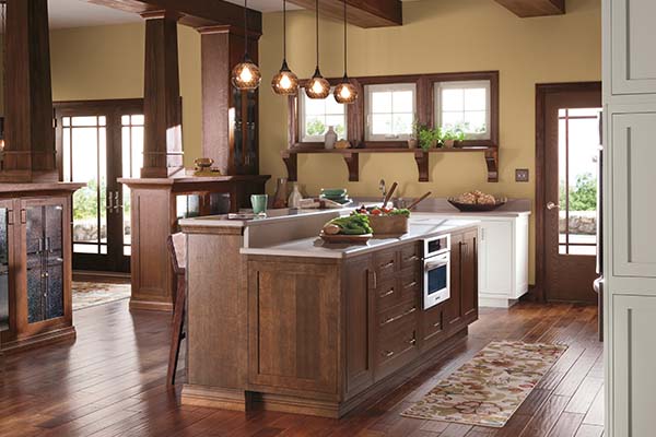 kitchen with medium dark wooden cabinets