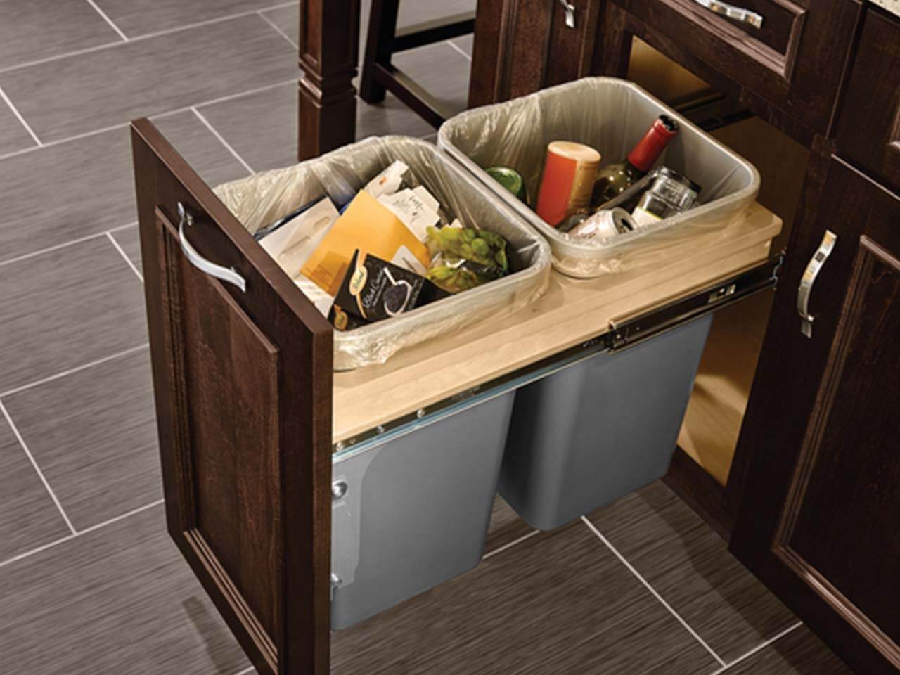 kitchen cabinet built in storage options for trash cans