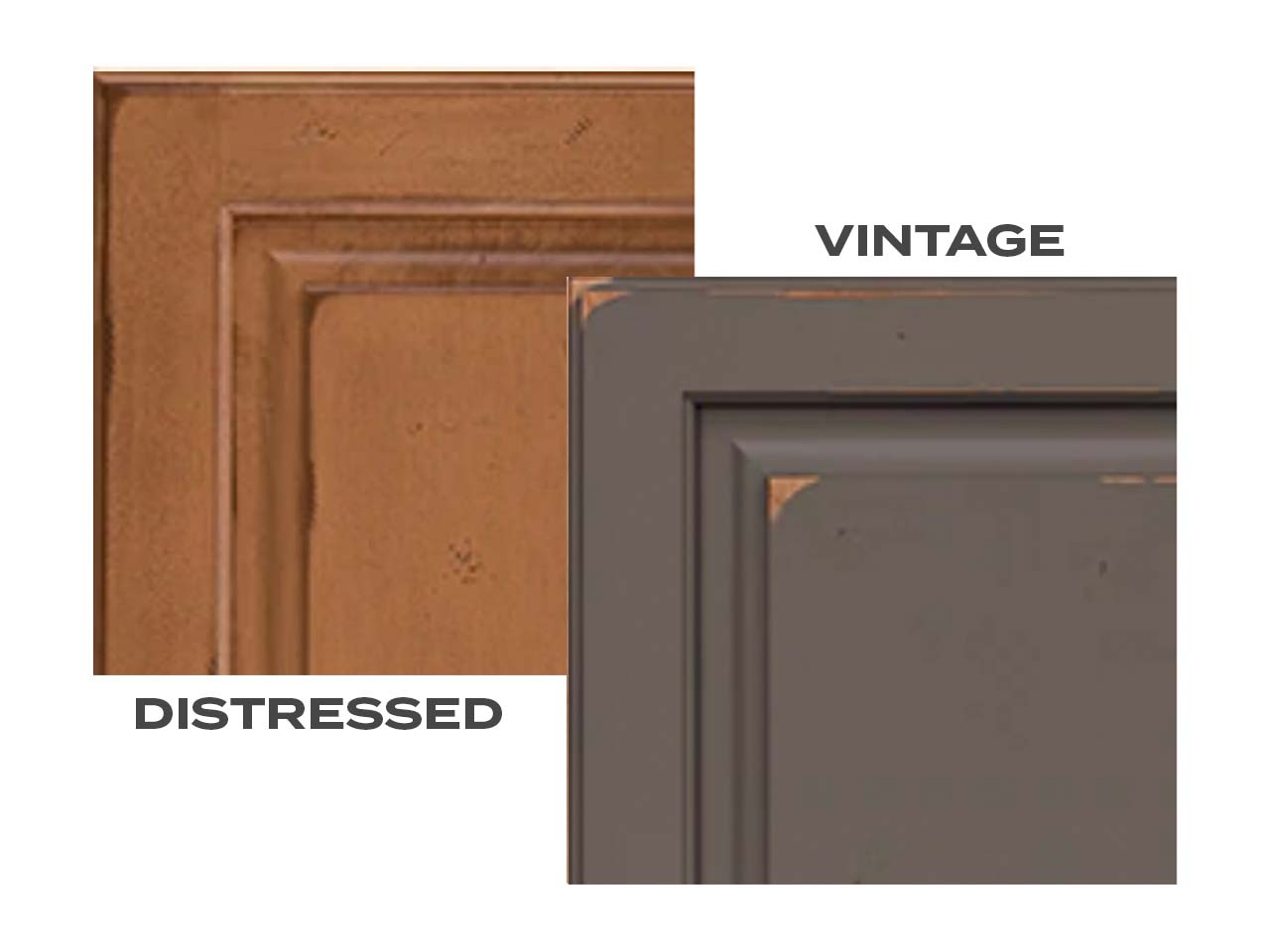 KraftMaid cabinet finishes in distressed and vintage
