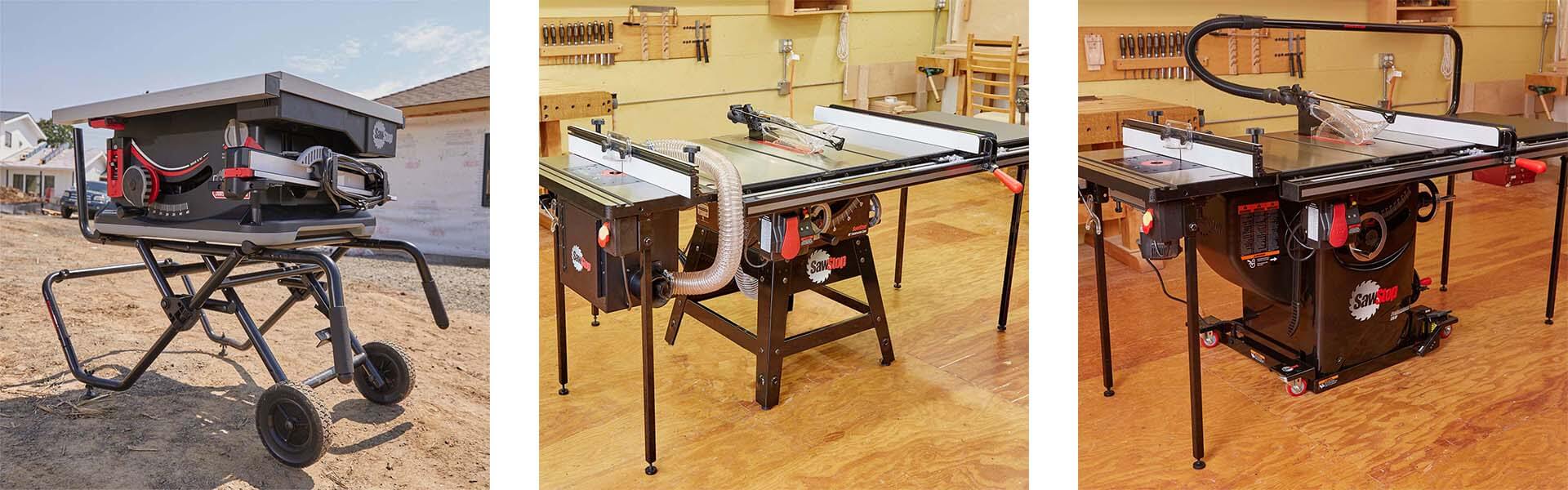 Three different table saws from SawStop