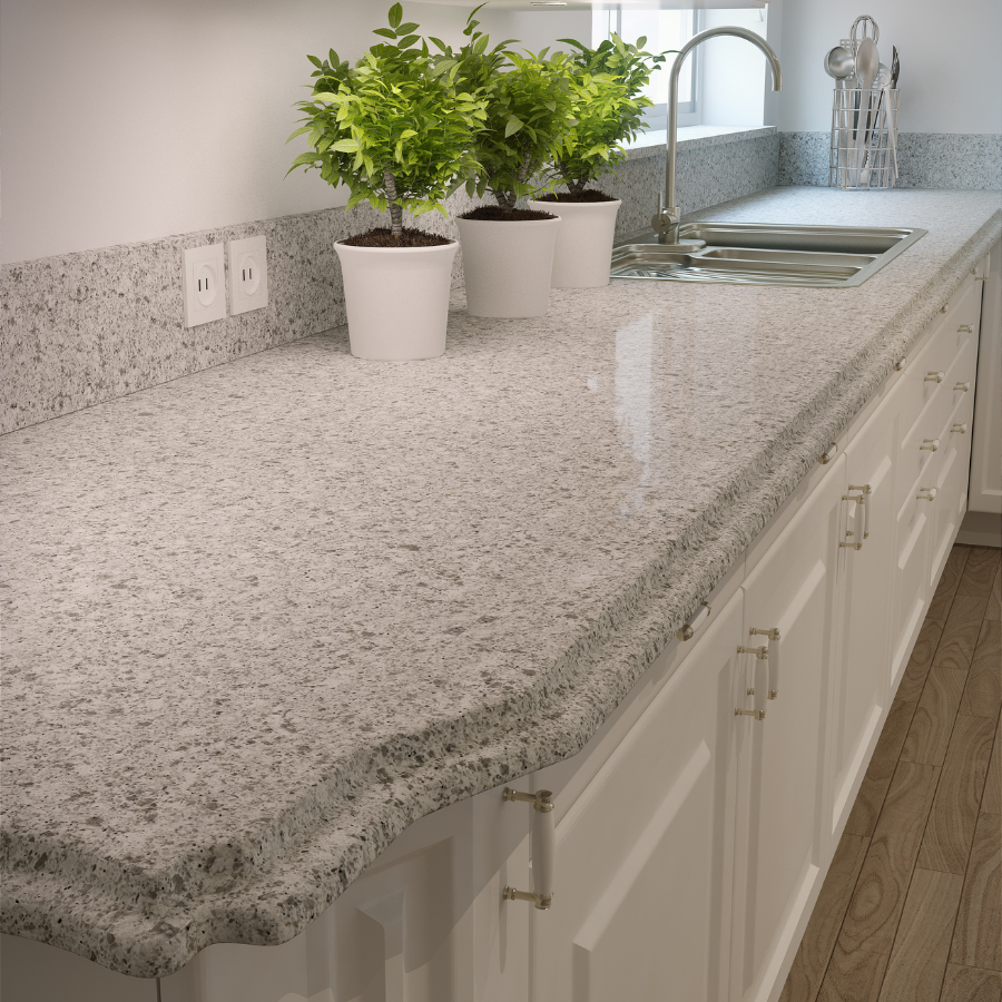 Gray and white speckled countertop