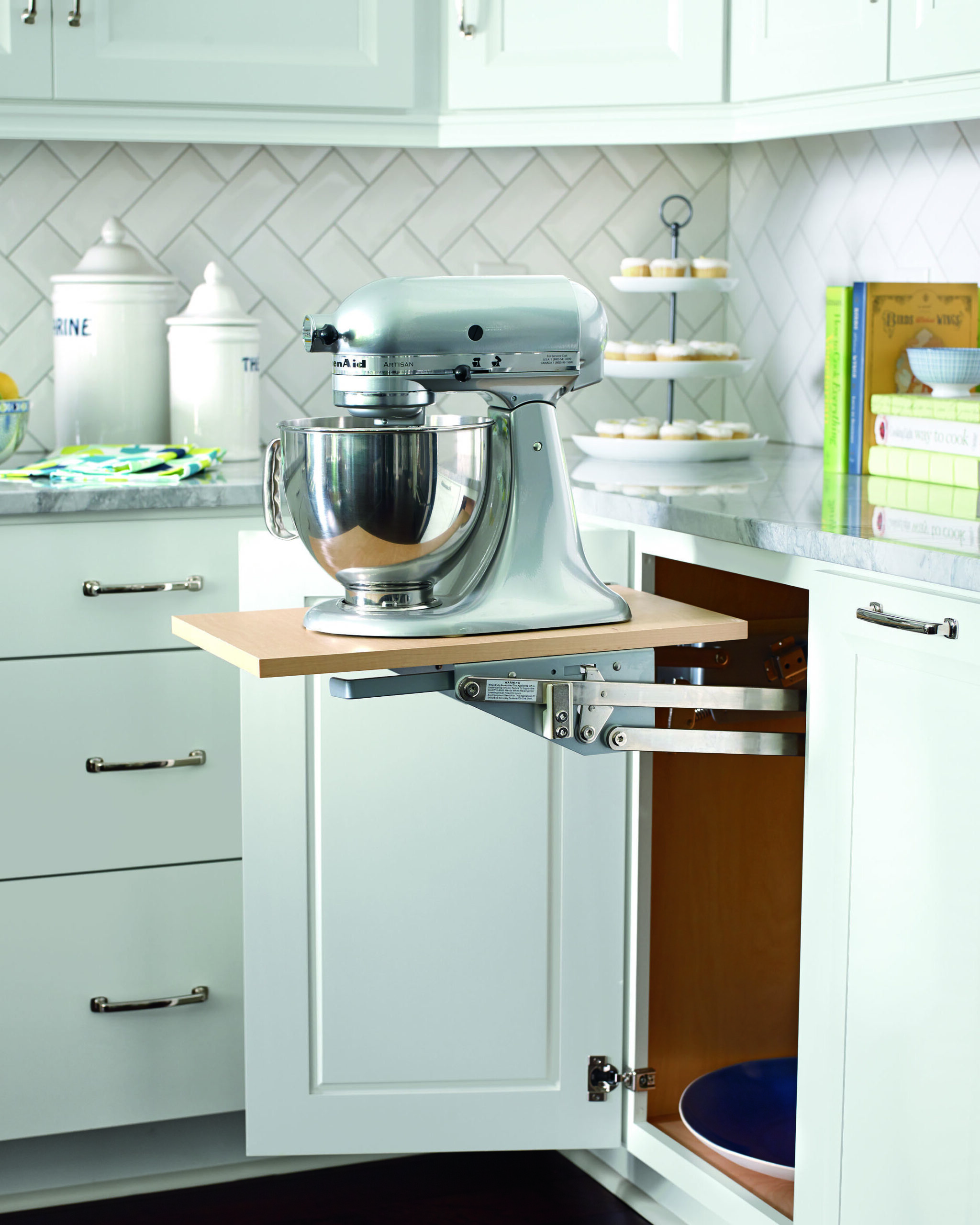 Built-in storage for stand mixer