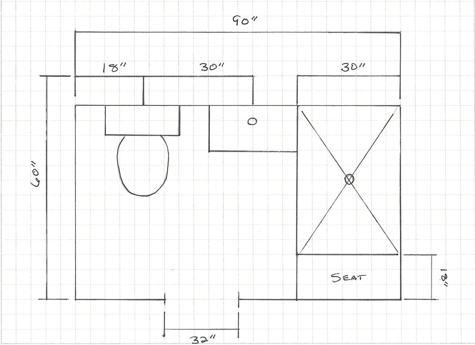Sketch of bathroom floor plan