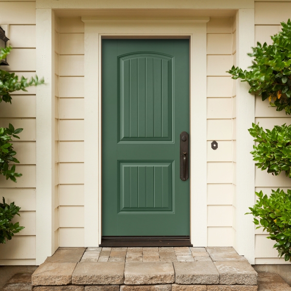 Masonite exterior door in sage green