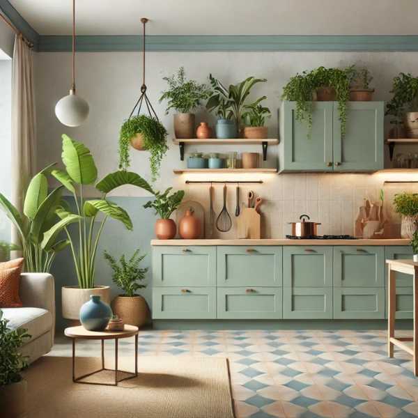 Nature inspired color palette for kitchen cabinets