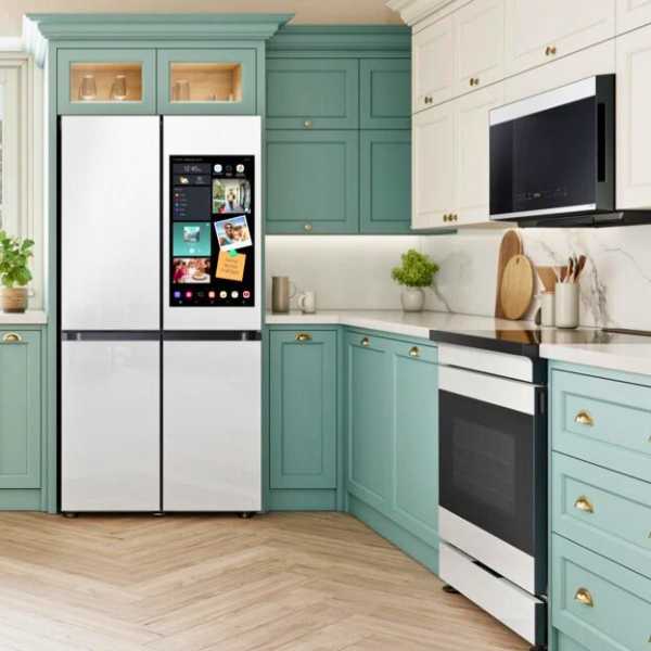 Robins egg blue kitchen with smart appliances